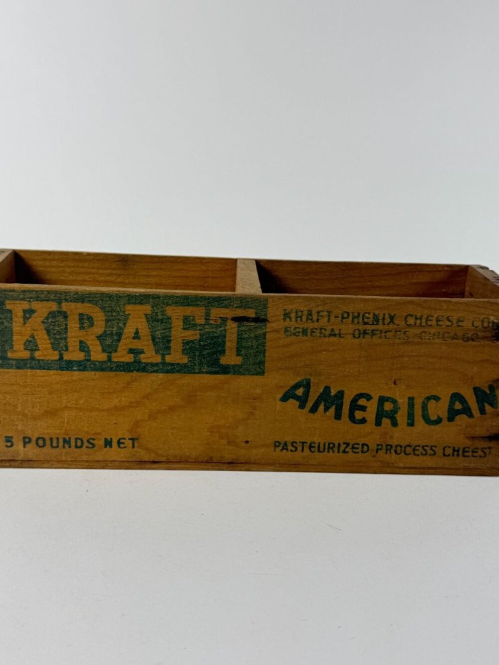 Vintage Kraft American Cheese Wooden Crate Box 5 Lbs Net Weight Chicago Branding